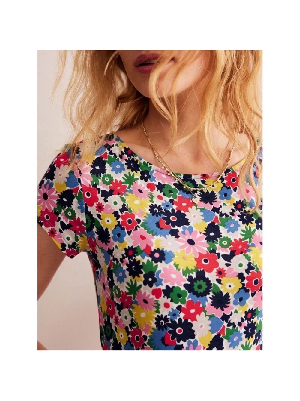 Boden Amelie Paintbox Ditsy Floral Jersey Dress Waistline ruching pockets Sz 6 - Picture 4 of 16